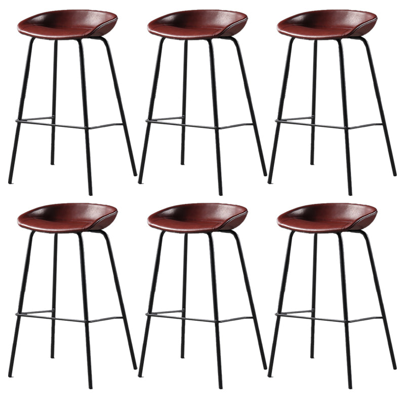 Contemporary Faux Leather Low Back Bucket Bar Stools with Metal Base
