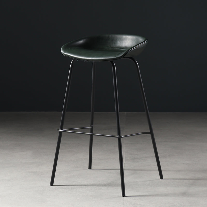 Contemporary Faux Leather Low Back Bucket Bar Stools with Metal Base