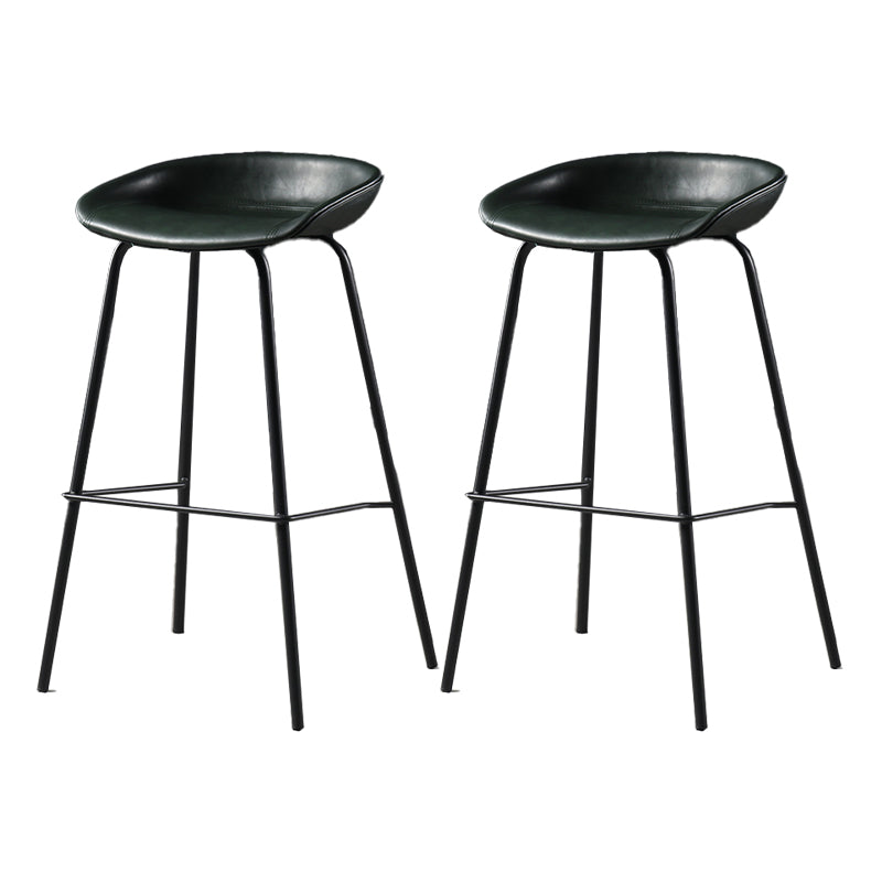 Contemporary Faux Leather Low Back Bucket Bar Stools with Metal Base