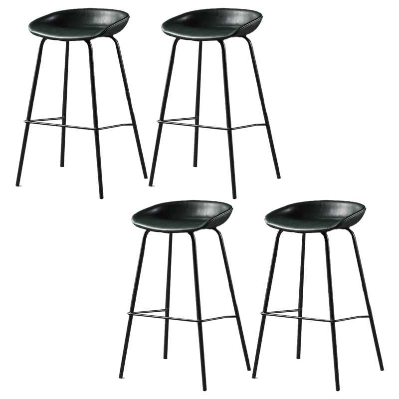Contemporary Faux Leather Low Back Bucket Bar Stools with Metal Base