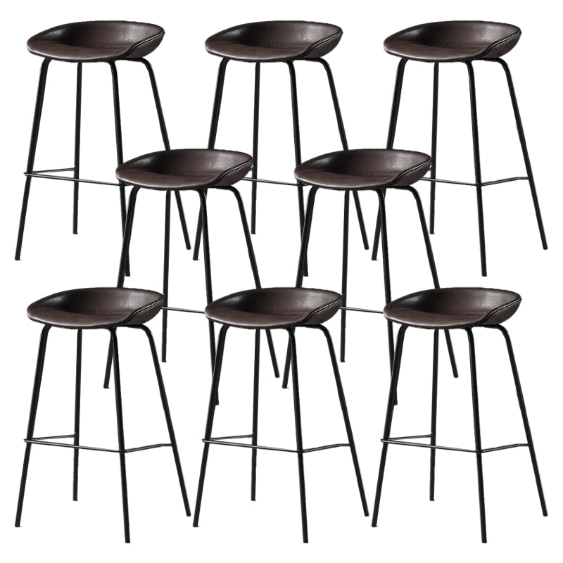 Contemporary Faux Leather Low Back Bucket Bar Stools with Metal Base