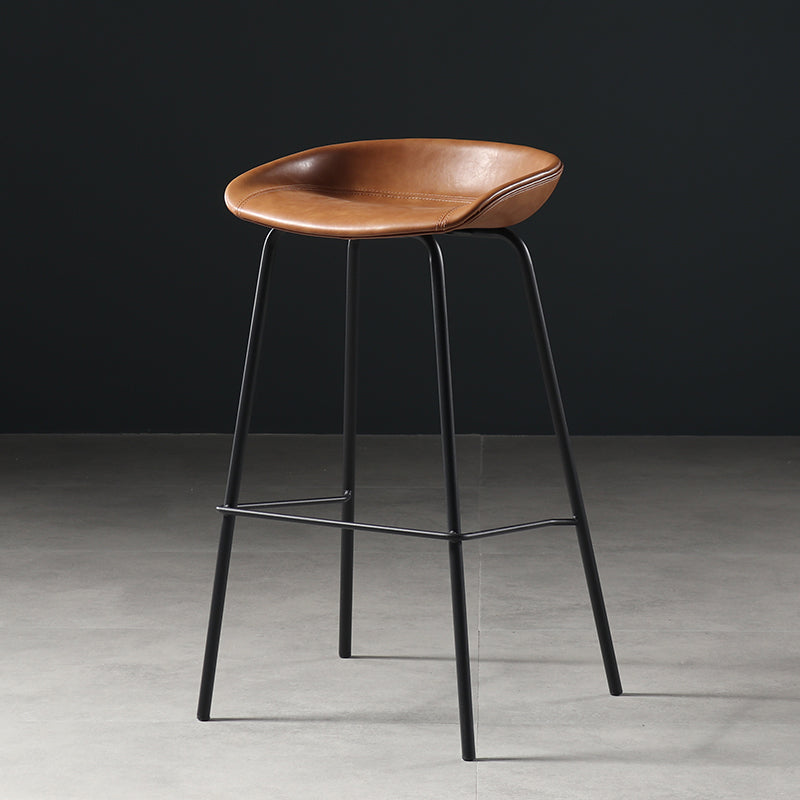 Contemporary Faux Leather Low Back Bucket Bar Stools with Metal Base