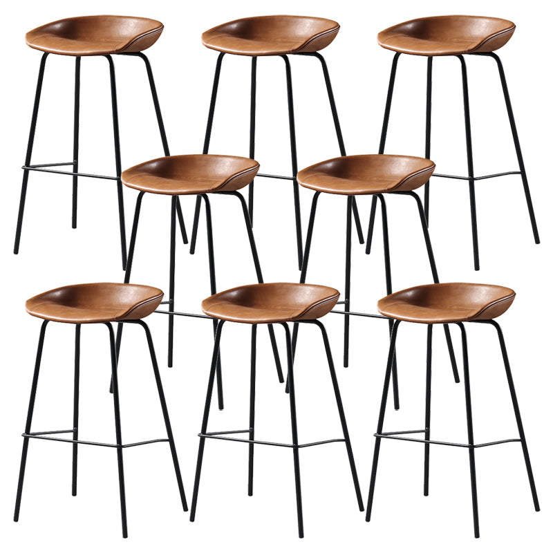 Contemporary Faux Leather Low Back Bucket Bar Stools with Metal Base