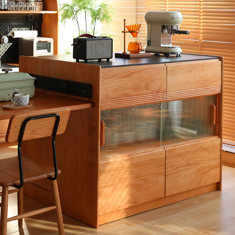 Black Stone Top Rectangular Kitchen Island Table with Cherry Base