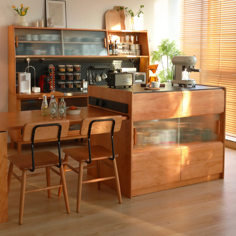 Black Stone Top Rectangular Kitchen Island Table with Cherry Base