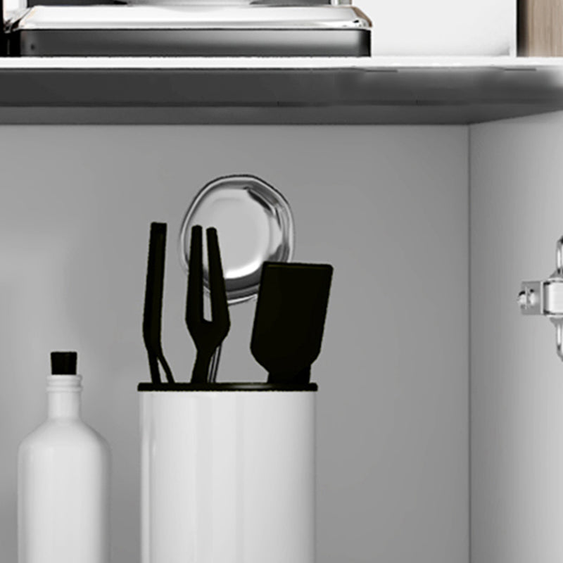 Modern Stone/Wood Sideboard Table White Server Cabinets Included