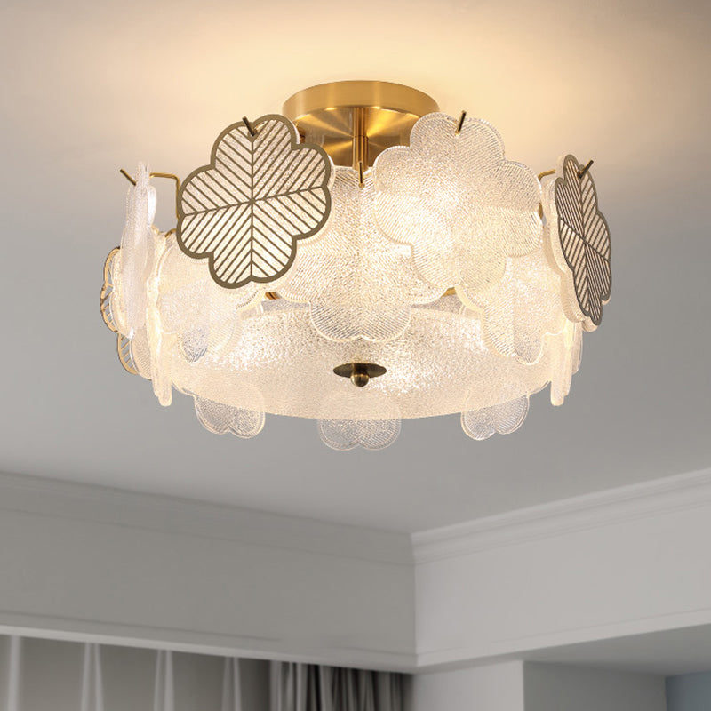 Modern Style Ceiling Mount Light Round with Glass Shade for Bedroom