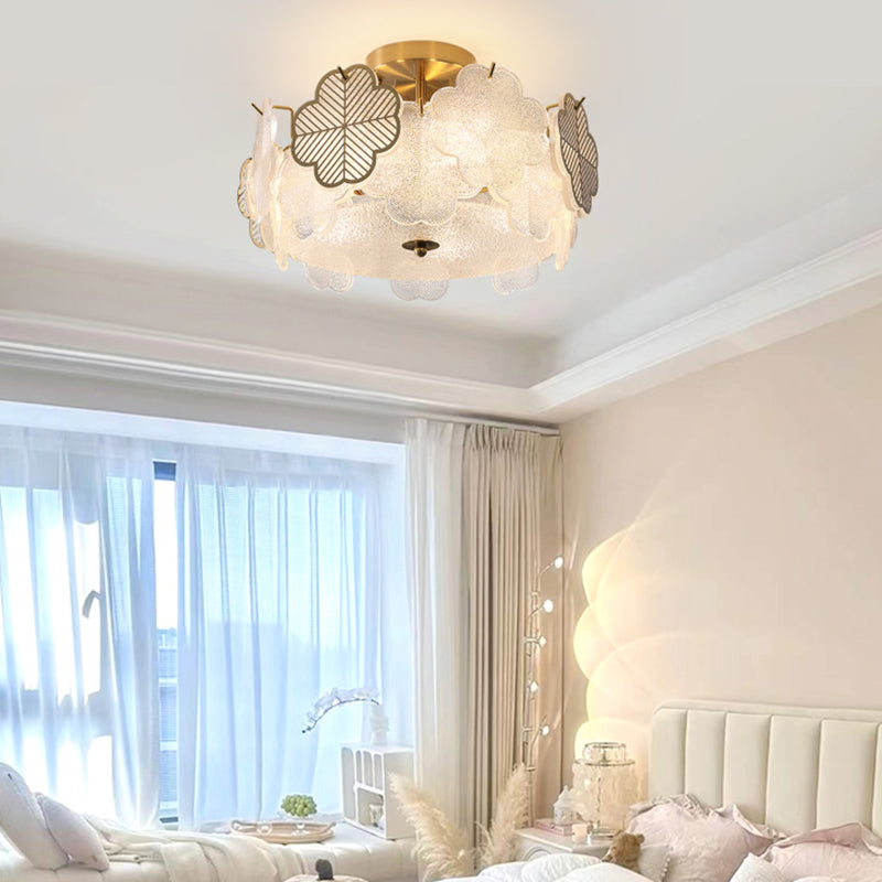 Modern Style Ceiling Mount Light Round with Glass Shade for Bedroom