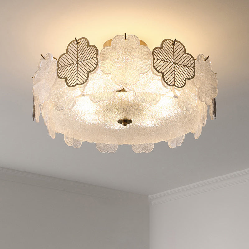 Modern Style Ceiling Mount Light Round with Glass Shade for Bedroom