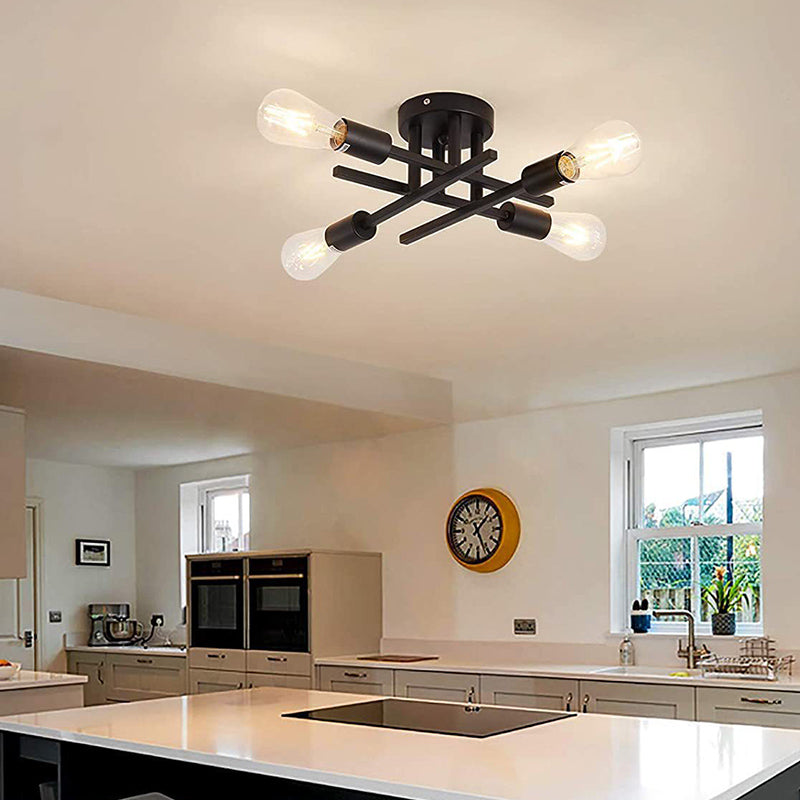 Industrial Style Iron Ceiling Light 4-Lights Stripe Shape for Bedroom