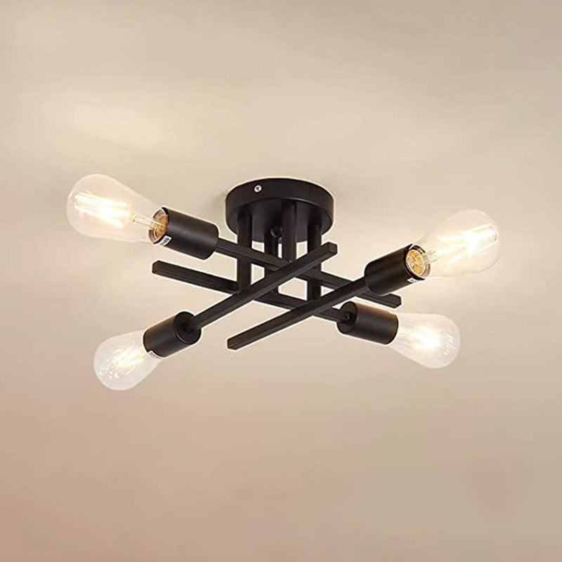 Industrial Style Iron Ceiling Light 4-Lights Stripe Shape for Bedroom