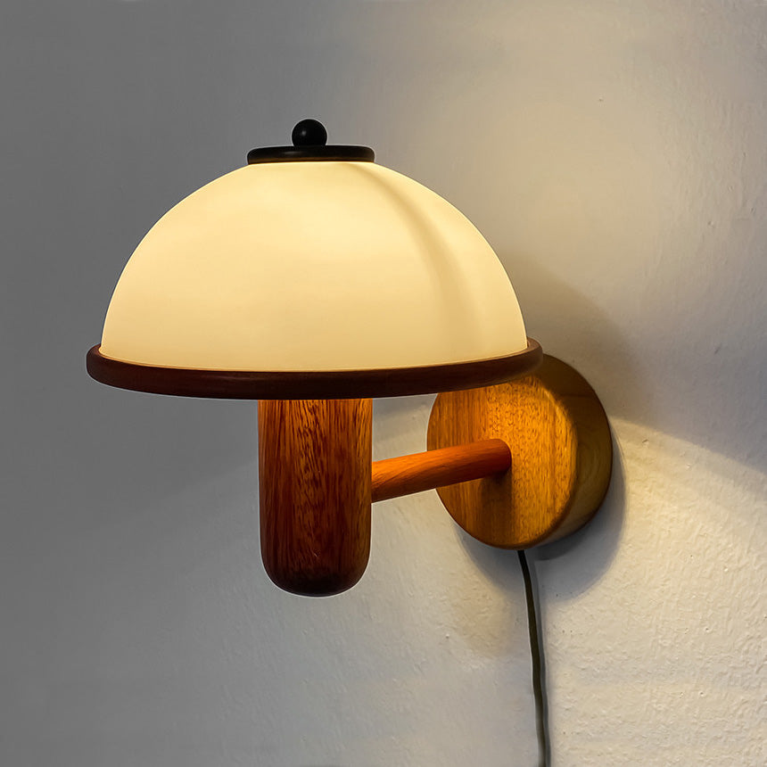 Modern Wooden Wall Lamp Glass Shade Wall Sconce Lighting for Bedroom