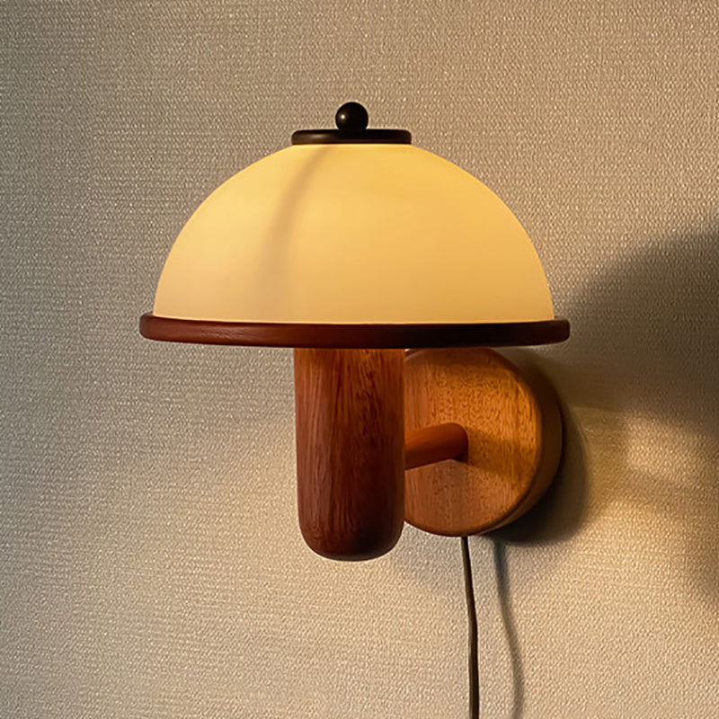Modern Wooden Wall Lamp Glass Shade Wall Sconce Lighting for Bedroom
