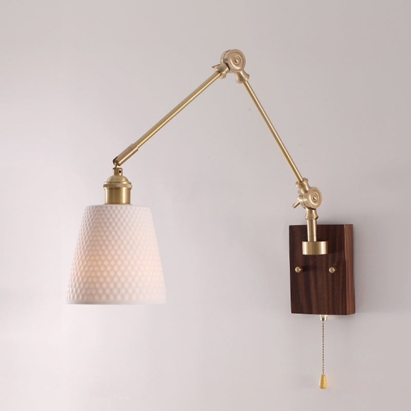Modern Wall Light Sconce Wooden Wall Light Fixture with Adjustable Arm for Bedroom
