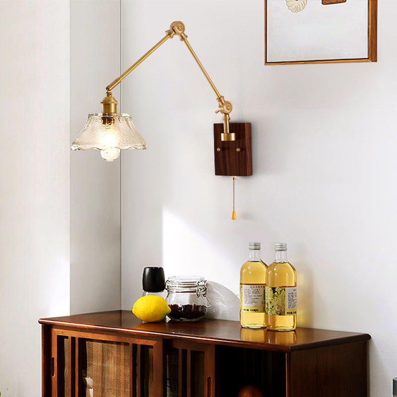 Modern Wall Light Sconce Wooden Wall Light Fixture with Adjustable Arm for Bedroom