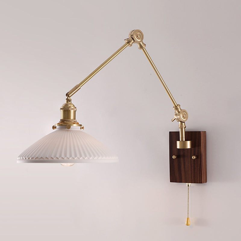 Modern Wall Light Sconce Wooden Wall Light Fixture with Adjustable Arm for Bedroom