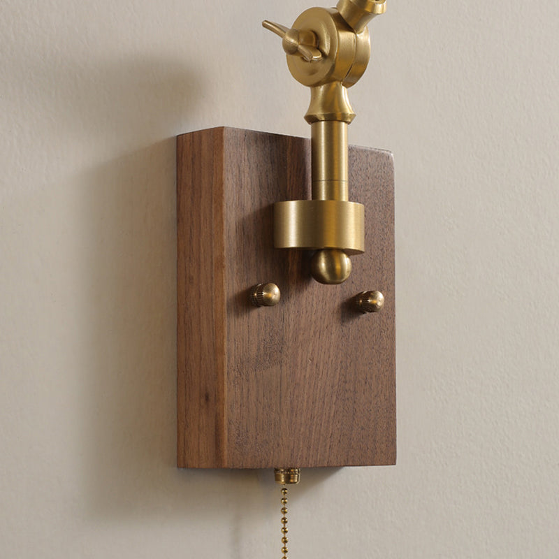 Modern Wall Light Sconce Wooden Wall Light Fixture with Adjustable Arm for Bedroom