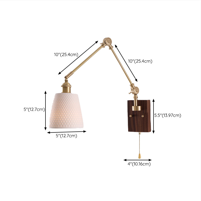 Modern Wall Light Sconce Wooden Wall Light Fixture with Adjustable Arm for Bedroom