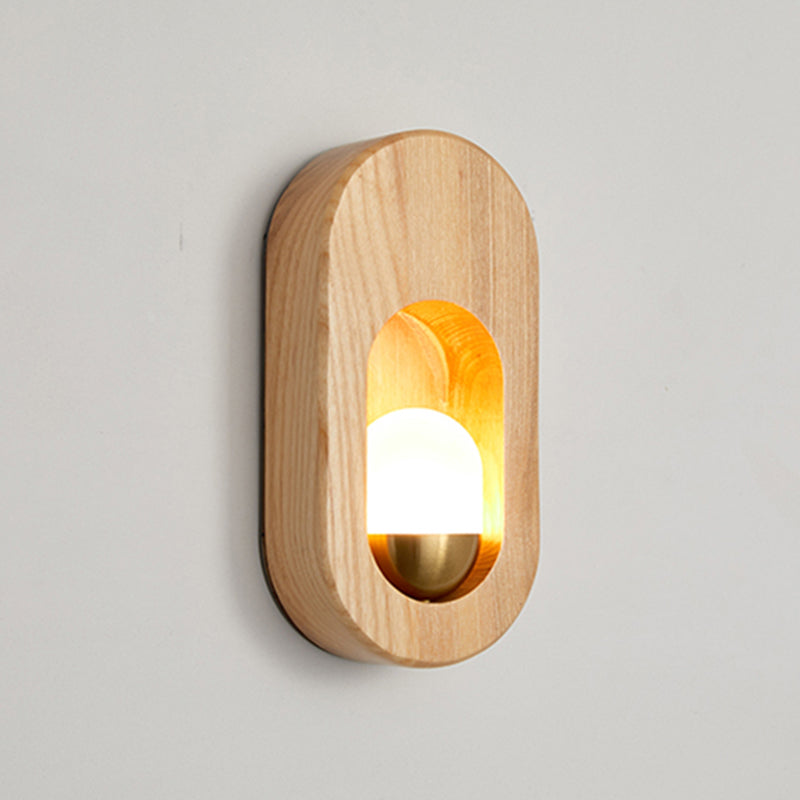Modern Simple Wooden Wall Light Ellipse Shape Wall Lamp for Living Room
