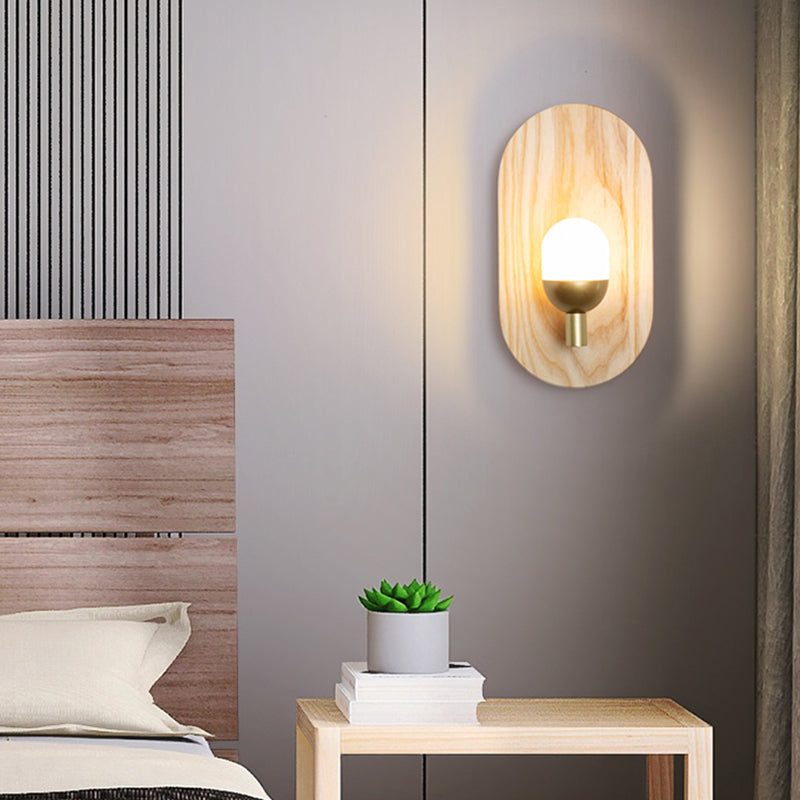 Modern Simple Wooden Wall Light Ellipse Shape Wall Lamp for Living Room