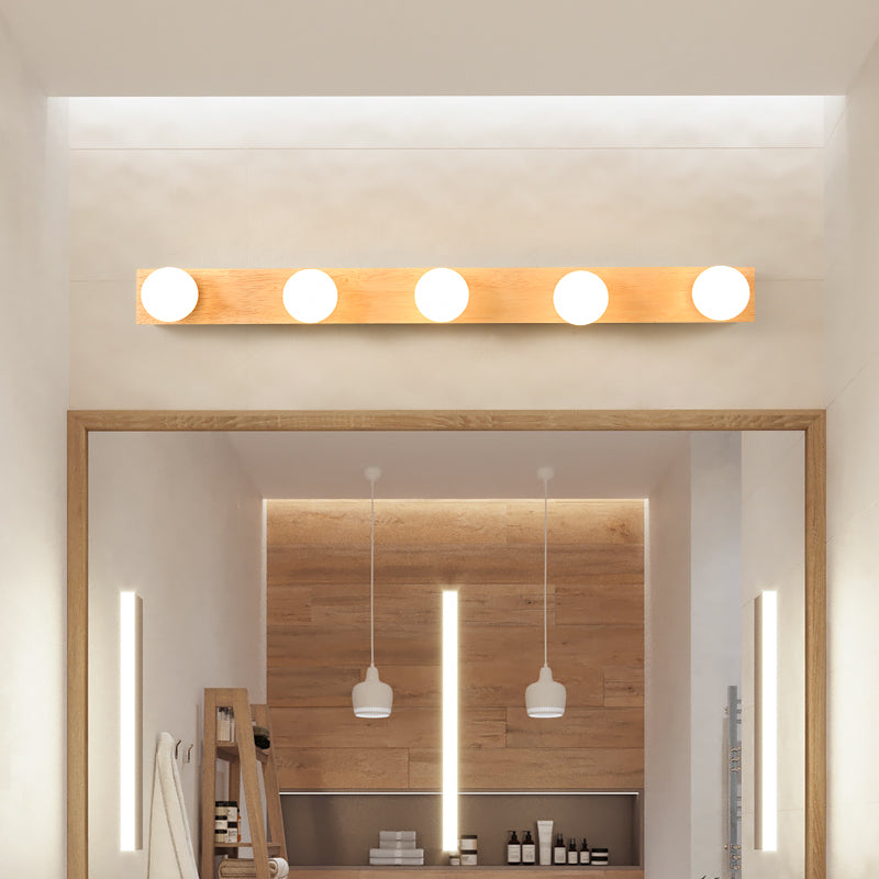 Square Shape Wood Vanity Lights Modern Style 3/4/5 Lights Vanity Light Fixtures in Brown