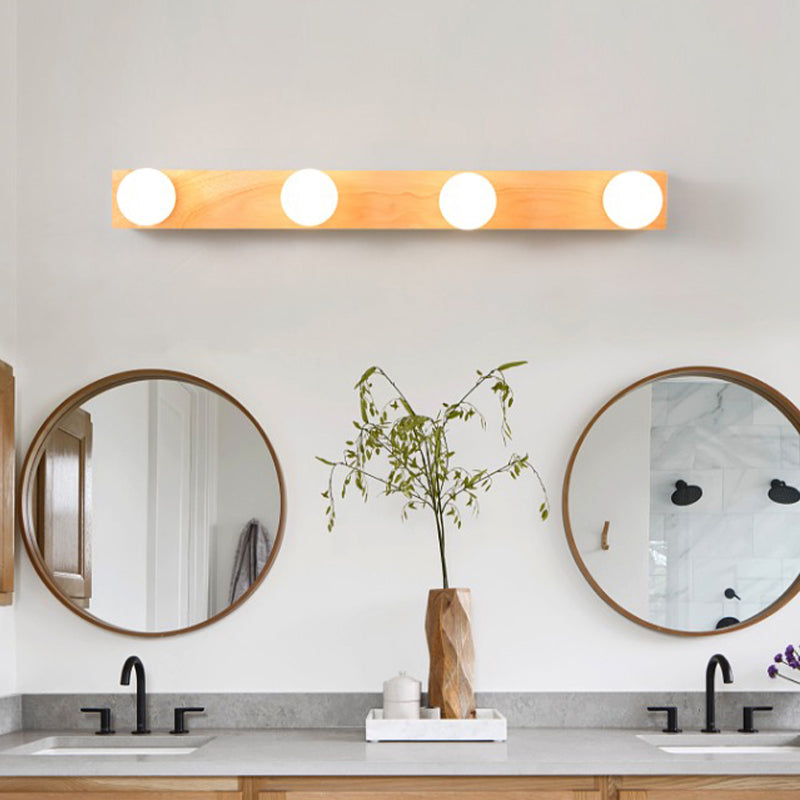 Square Shape Wood Vanity Lights Modern Style 3/4/5 Lights Vanity Light Fixtures in Brown