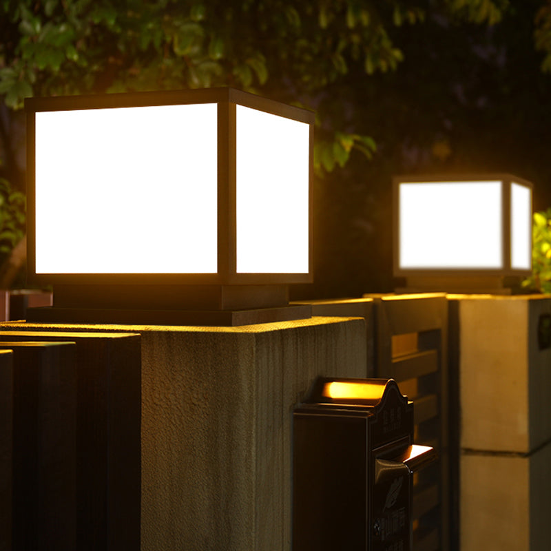 Modern Pillar Lamp Geometric LED Solar Lighting Fixture for Garden