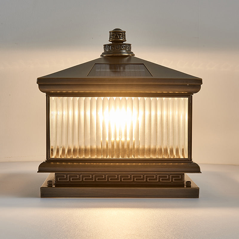 Rectangle Shape Metal Outdoor Light Modern Style 1 Light Solar Pillar Lights in Bronze