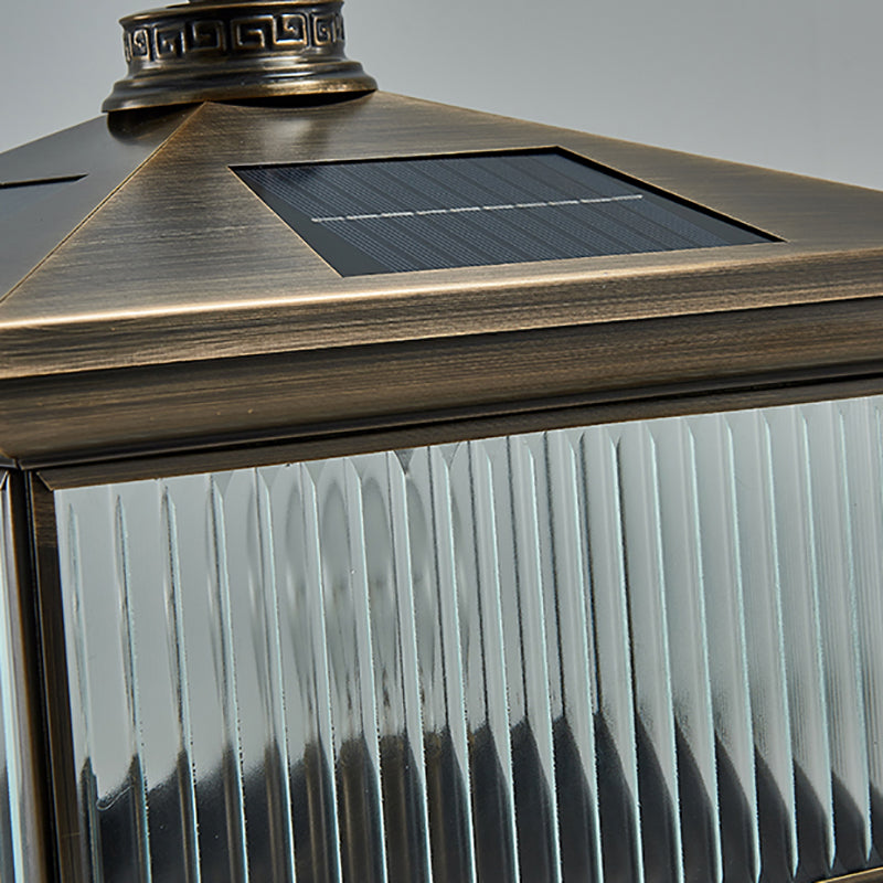 Rectangle Shape Metal Outdoor Light Modern Style 1 Light Solar Pillar Lights in Bronze