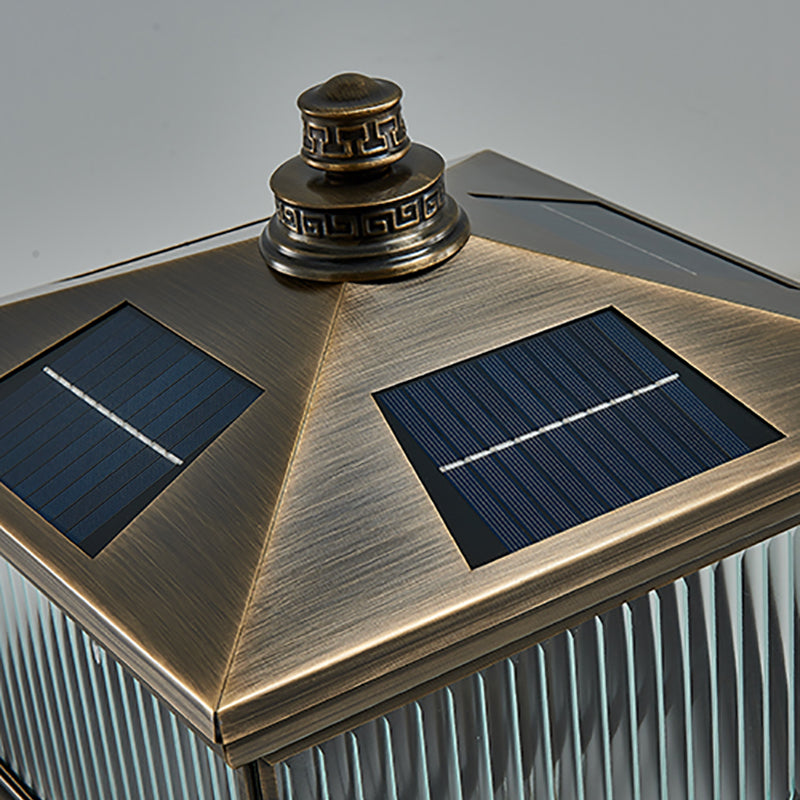 Rectangle Shape Metal Outdoor Light Modern Style 1 Light Solar Pillar Lights in Bronze