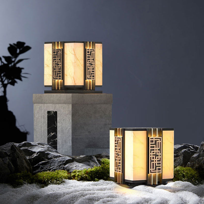 Rectangle Shape Metal Outdoor Light Modern Style 1 Light Waterproof Pillar Lights