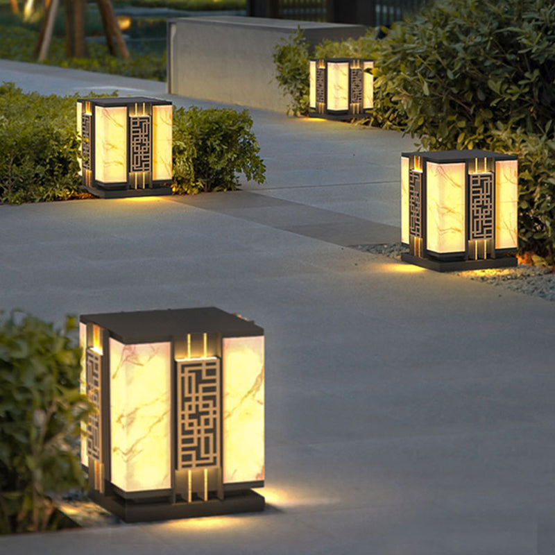 Rectangle Shape Metal Outdoor Light Modern Style 1 Light Waterproof Pillar Lights