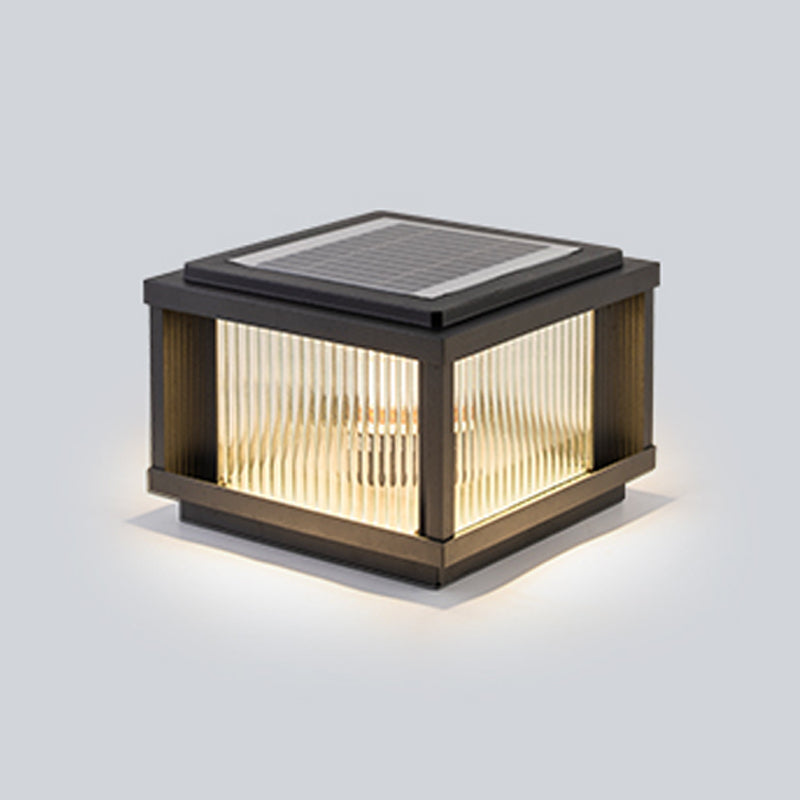 Square Shape Metal Outdoor Light Modern Style 1-Light Solar Pillar Lights in Black