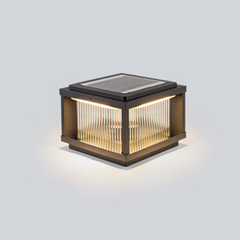 Square Shape Metal Outdoor Light Modern Style 1-Light Solar Pillar Lights in Black
