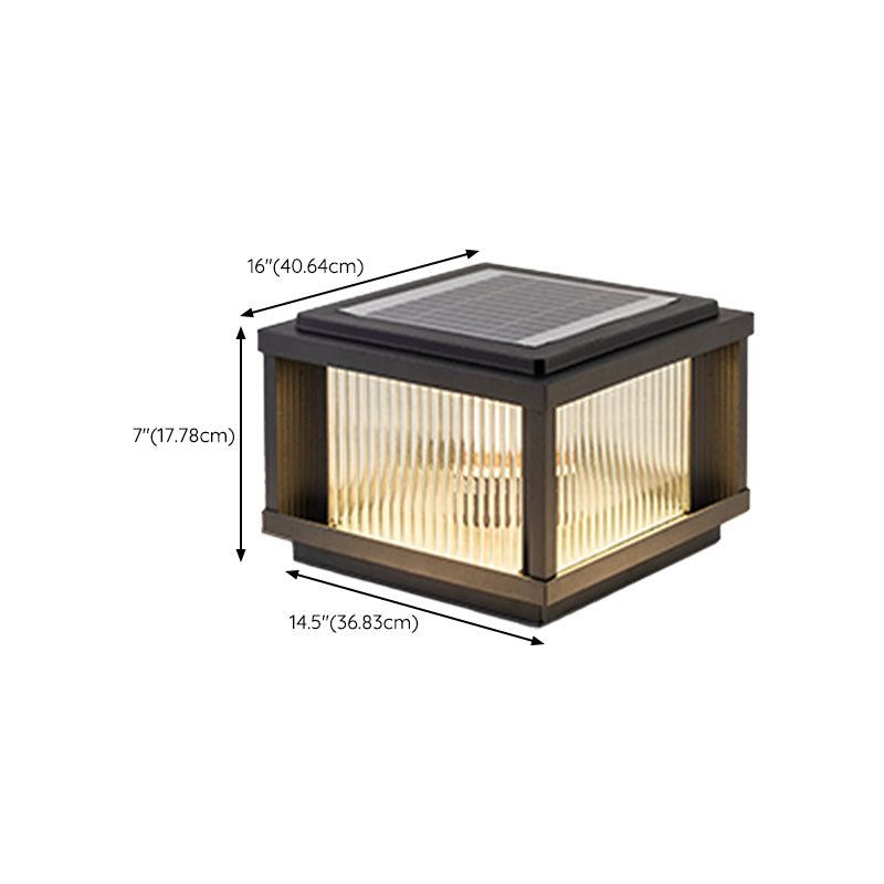 Square Shape Metal Outdoor Light Modern Style 1-Light Solar Pillar Lights in Black