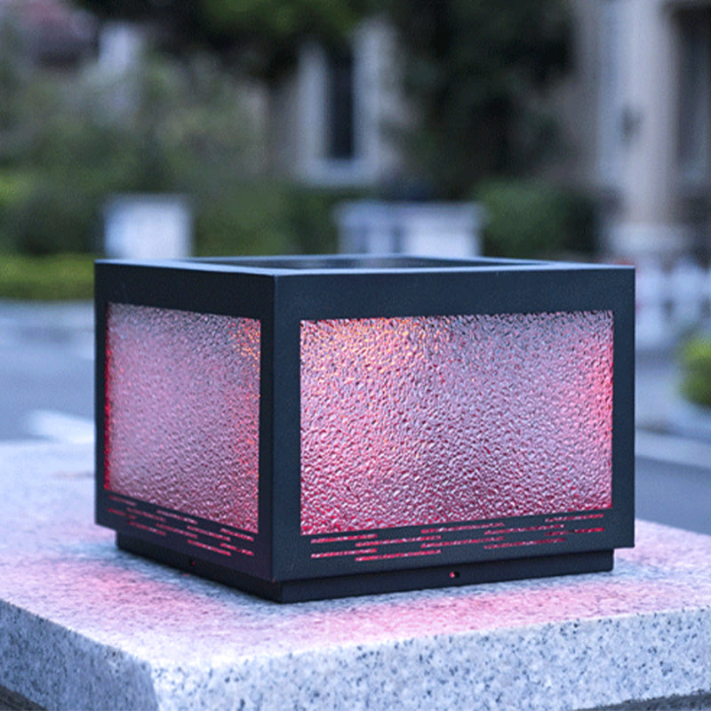 Square Shape Metal Outdoor Light Modern Style 1-Light Solar Pillar Lights in Black