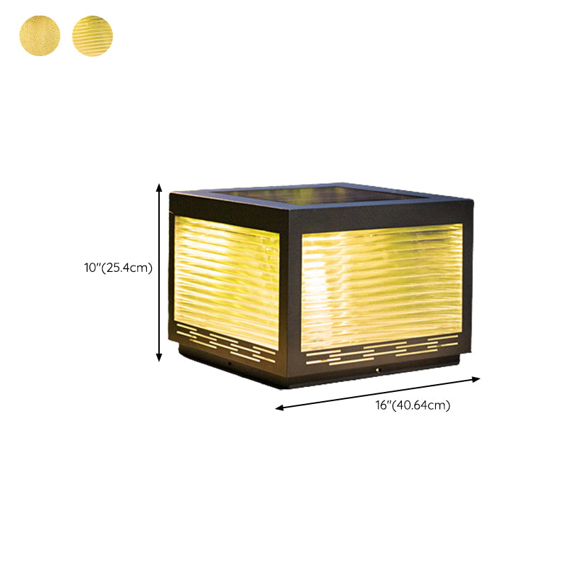 Square Shape Metal Outdoor Light Modern Style 1-Light Solar Pillar Lights in Black