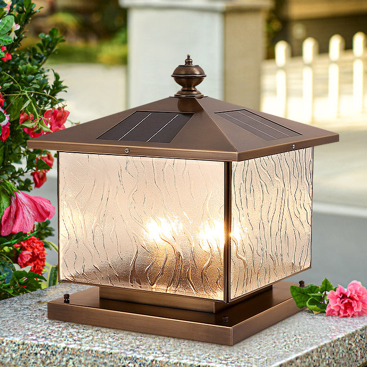 Rectangle Shape Metal Solar Pillar Lamp Modern 1 Light Waterproof Outdoor Light