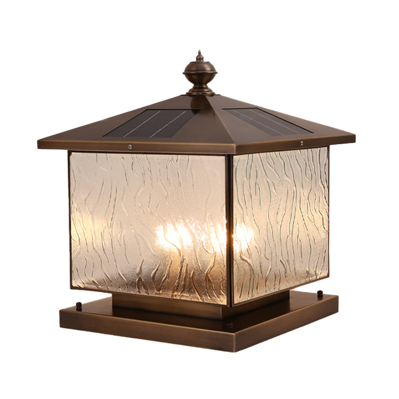 Rectangle Shape Metal Solar Pillar Lamp Modern 1 Light Waterproof Outdoor Light