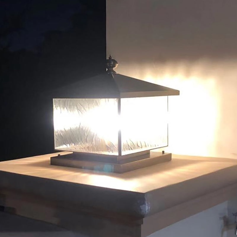 Rectangle Shape Metal Solar Pillar Lamp Modern 1 Light Waterproof Outdoor Light