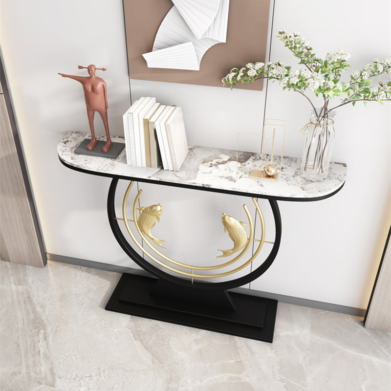 Half Moon Shape Contemporary Console Table Stone Console Sofa Table for Hall
