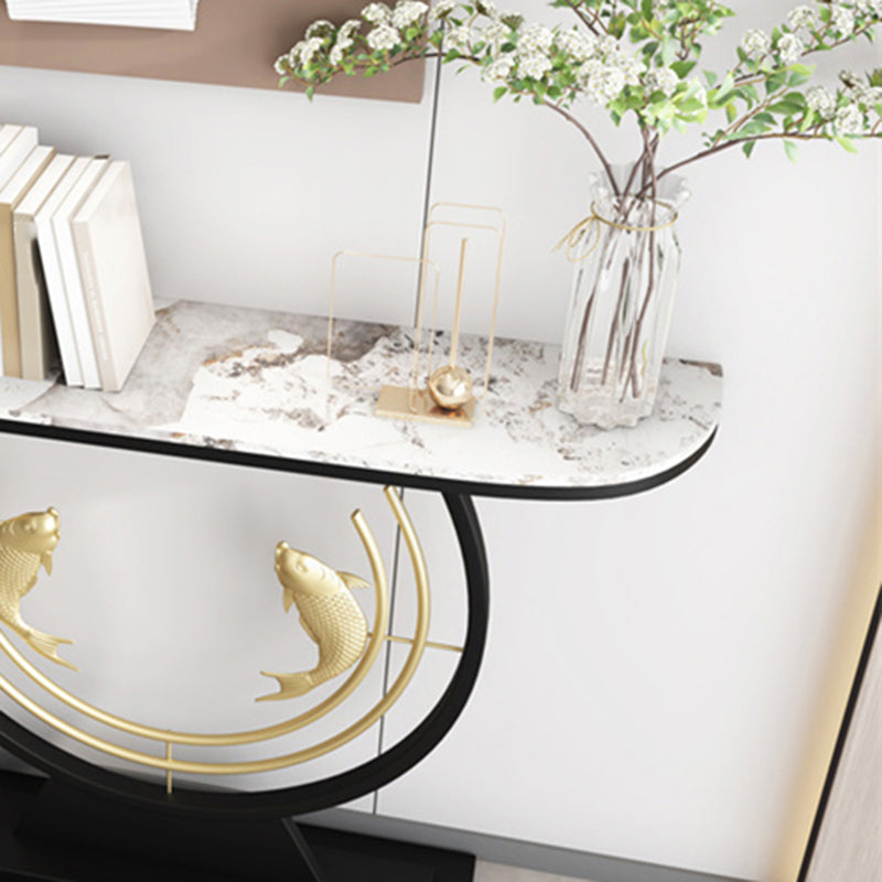 Half Moon Shape Contemporary Console Table Stone Console Sofa Table for Hall