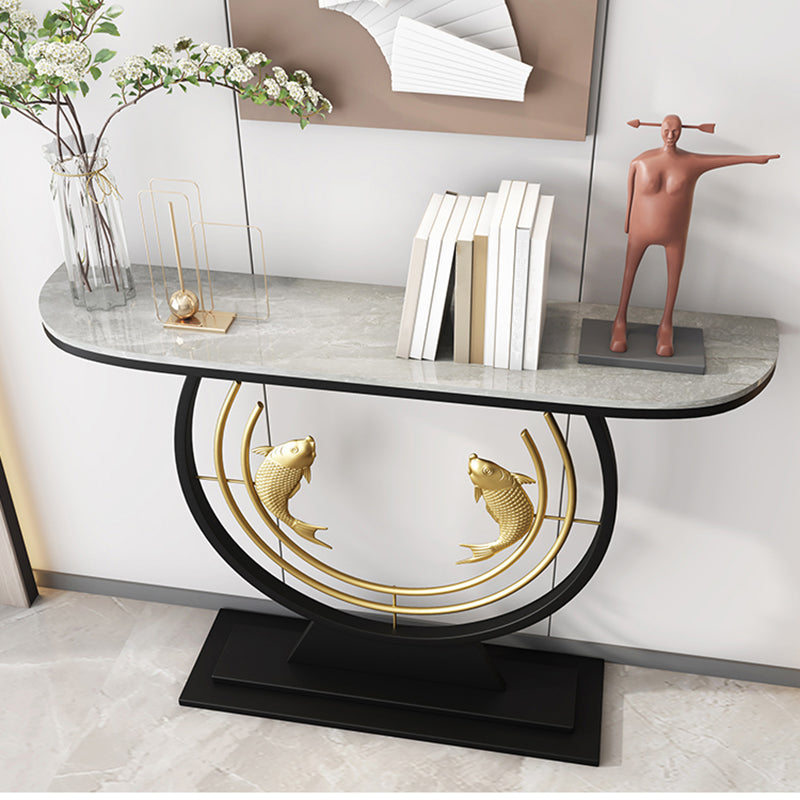Half Moon Shape Contemporary Console Table Stone Console Sofa Table for Hall