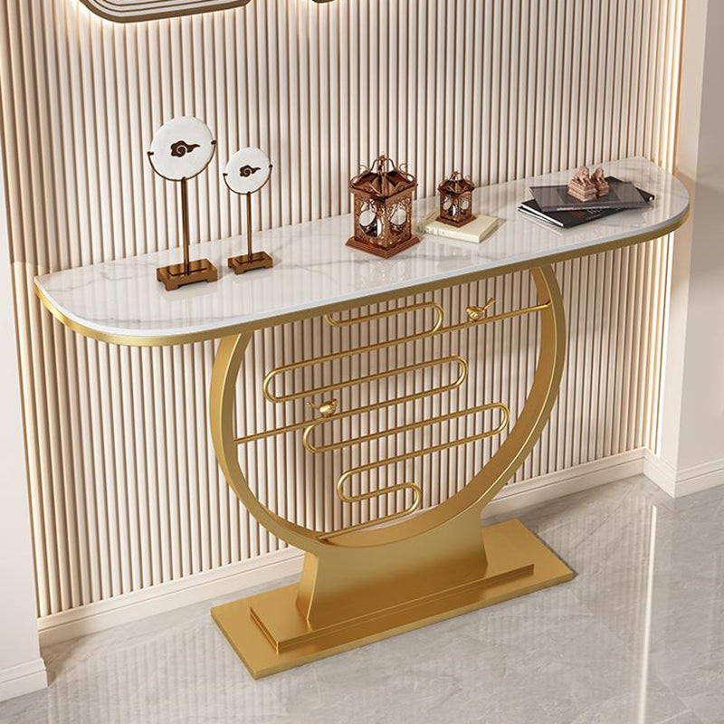 Half Moon Shape Contemporary Console Table White Stone Console Sofa Table