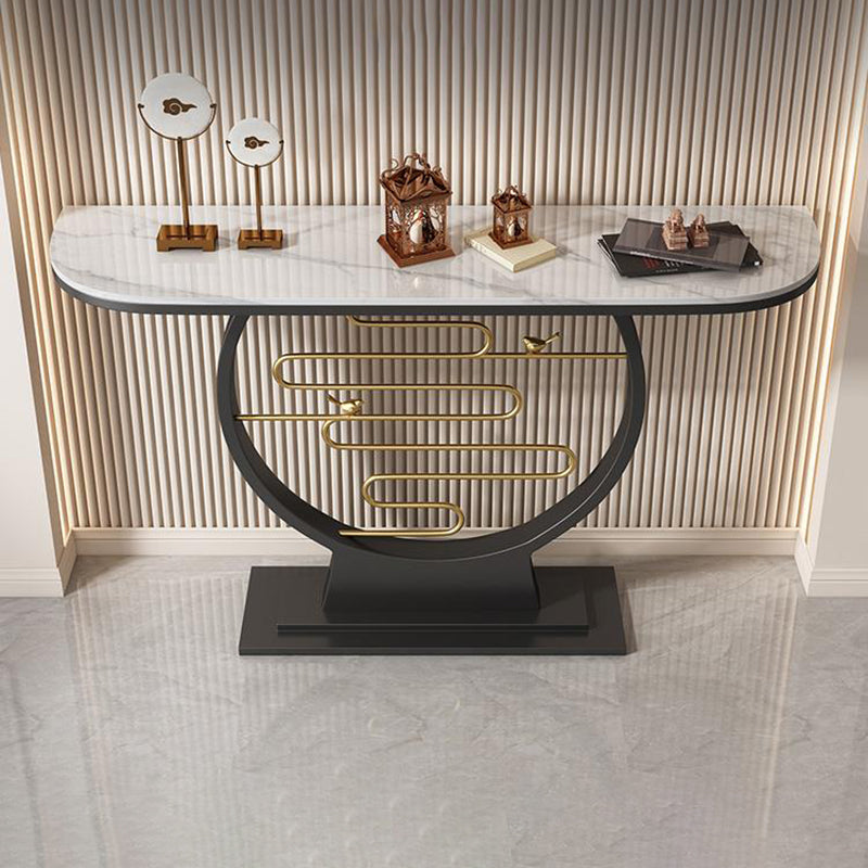 Half Moon Shape Contemporary Console Table White Stone Console Sofa Table