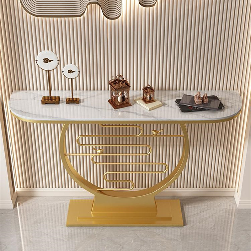 Half Moon Shape Contemporary Console Table White Stone Console Sofa Table