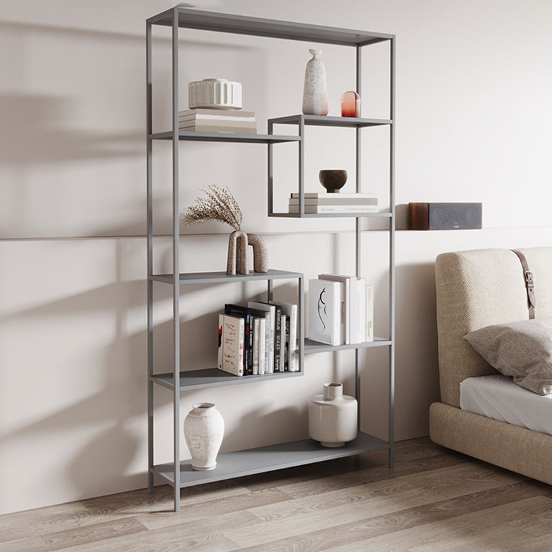 Vertical Metal Bookshelf Contemporary Open Back Bookcase with Shelves