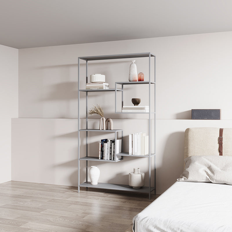 Vertical Metal Bookshelf Contemporary Open Back Bookcase with Shelves