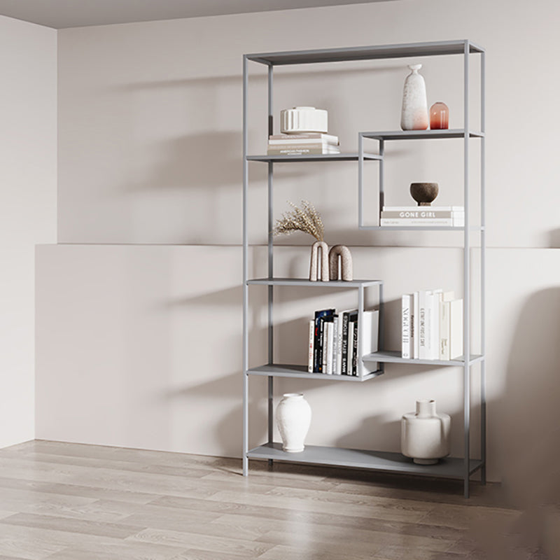 Vertical Metal Bookshelf Contemporary Open Back Bookcase with Shelves