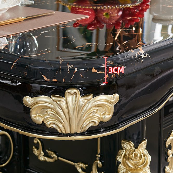 Glam Kitchen Table with Faux Marble Top Solid Wood Legs in Black